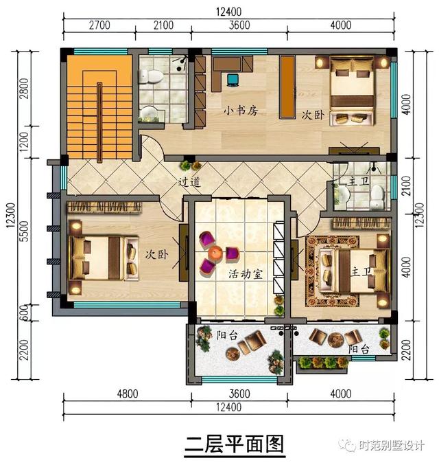 三層現(xiàn)代別墅設(shè)計方案，12x12米7室6衛(wèi)，時尚雅致，適合農(nóng)村自建