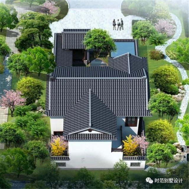 中式二層別墅戶(hù)型圖紙，面寬12米兩側(cè)無(wú)采光，5室3廳5衛(wèi)，適合農(nóng)村自建