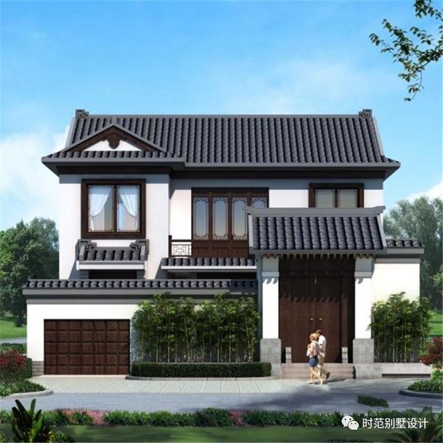 中式二層別墅戶(hù)型圖紙，面寬12米兩側(cè)無(wú)采光，5室3廳5衛(wèi)，適合農(nóng)村自建