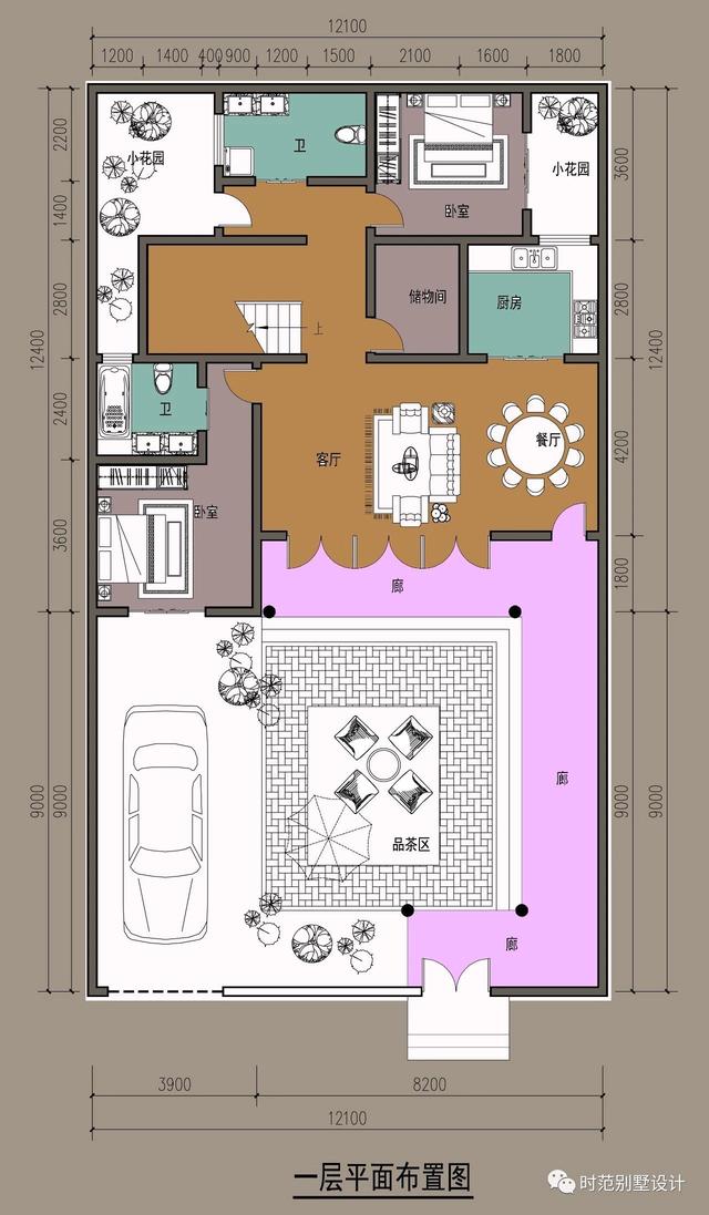 中式二層別墅戶(hù)型圖紙，面寬12米兩側(cè)無(wú)采光，5室3廳5衛(wèi)，適合農(nóng)村自建