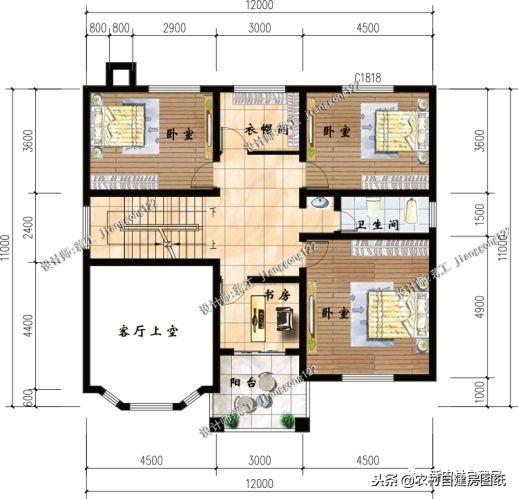 二層半復式別墅設計，12×11米帶露臺，5室3衛(wèi)全款只要28萬！