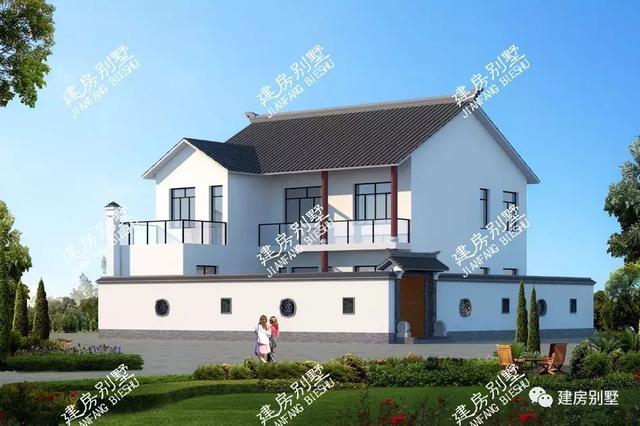 新中式二層別墅設(shè)計(jì)圖，造價(jià)25萬(wàn)左右，第一棟還配有中式庭院好有意境