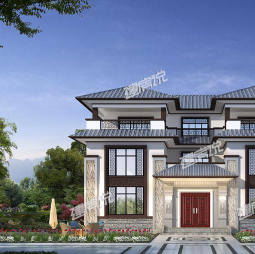 新中式三層別墅設(shè)計(jì)圖，15x14米帶挑空客廳旋轉(zhuǎn)樓梯，這才是高檔住宅