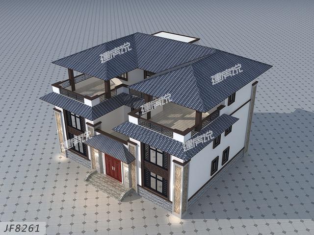 新中式三層別墅設(shè)計(jì)圖，15x14米帶挑空客廳旋轉(zhuǎn)樓梯，這才是高檔住宅