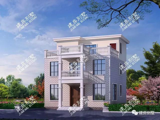 兩套三層自建房設計圖，都帶獨立廚房，第一套平屋頂，漂亮又省錢