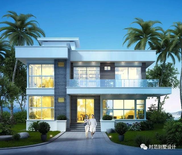 133平現(xiàn)代風格平頂復(fù)式別墅設(shè)計圖，外觀簡約時尚，5室3廳4衛(wèi)，適合農(nóng)村自建。