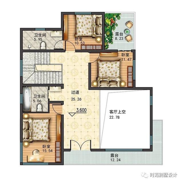 133平現(xiàn)代風格平頂復(fù)式別墅設(shè)計圖，外觀簡約時尚，5室3廳4衛(wèi)，適合農(nóng)村自建。