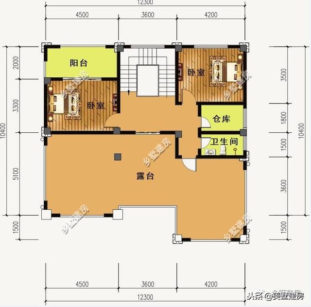 12.3X10.4米三層歐式樓房設(shè)計圖，超大落地窗戶挑空大客廳+大露臺！