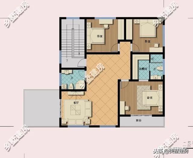 15.5×12米農村二層經(jīng)典小樓設計圖，時尚的文化石外墻搭配紅色的琉璃瓦，美好鄉(xiāng)村生活從這里開始。