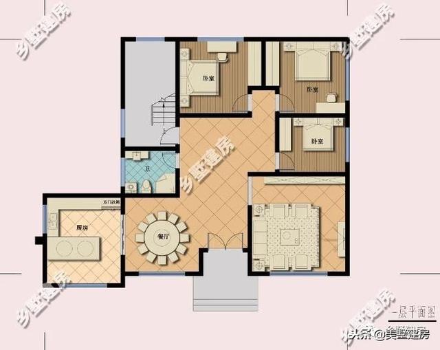 15.5×12米農村二層經(jīng)典小樓設計圖，時尚的文化石外墻搭配紅色的琉璃瓦，美好鄉(xiāng)村生活從這里開始。