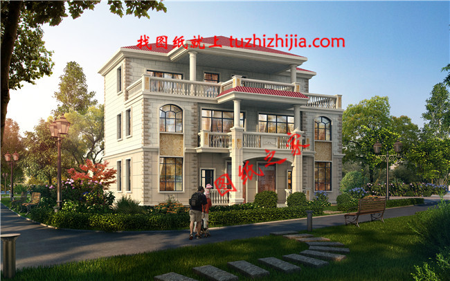 2019新款農(nóng)村三層雙拼自建房設計圖，占地150平米左右，單戶75平米