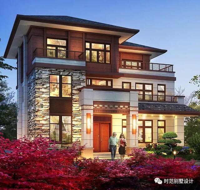 帶大露臺的二層歐式小洋樓設(shè)計(jì)圖，配色自然和諧，建在村里相當(dāng)洋氣