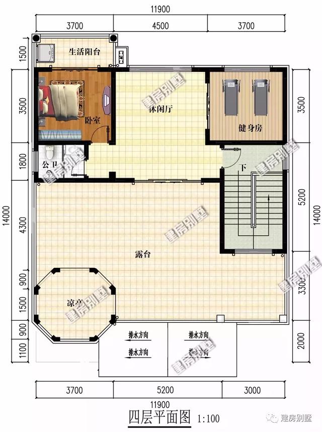 兩棟帶空中涼亭的四層樓房設(shè)計圖，既方便看風(fēng)景，又很漂亮。