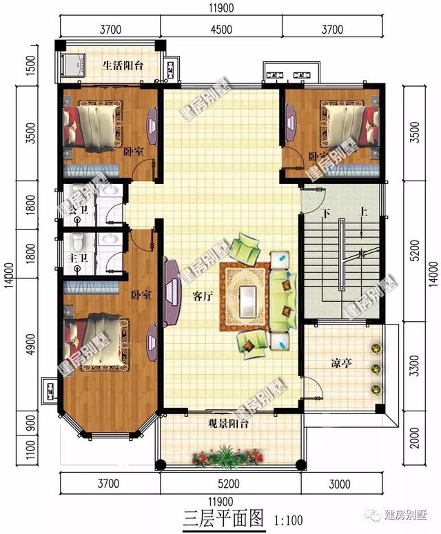 兩棟帶空中涼亭的四層樓房設(shè)計圖，既方便看風(fēng)景，又很漂亮。