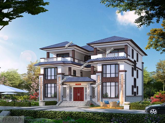 三層新中式小樓設(shè)計圖，臥室也比較多，可以容納一大家子的幸福！