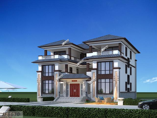 三層新中式小樓設(shè)計圖，臥室也比較多，可以容納一大家子的幸福！