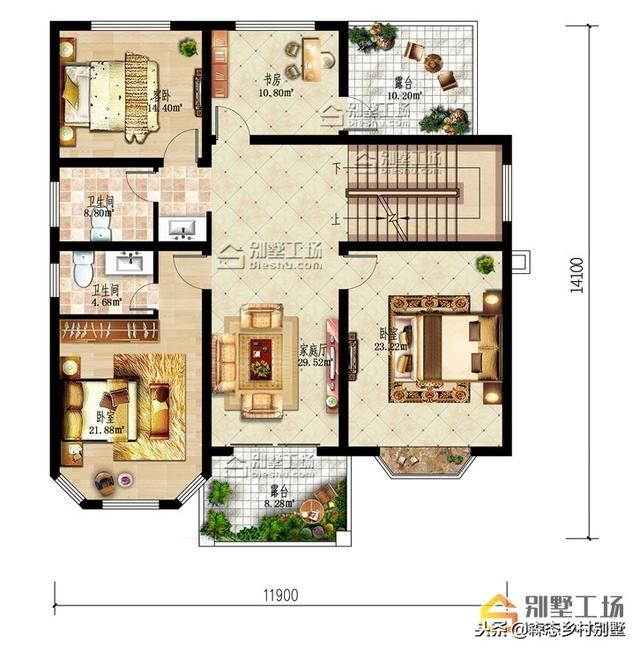 11.9X13.5米二層歐式別墅，外觀漂亮大方，布局實用。