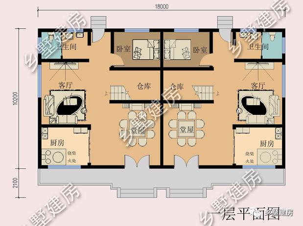 豪華大氣三層雙拼別墅設(shè)計(jì)圖，外觀美經(jīng)濟(jì)適用，最適合農(nóng)村的兄弟姐妹一起居住。