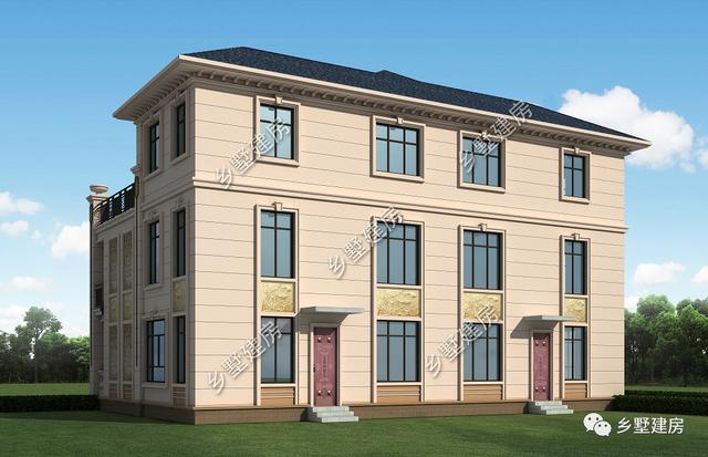 豪華大氣三層雙拼別墅設(shè)計(jì)圖，外觀美經(jīng)濟(jì)適用，最適合農(nóng)村的兄弟姐妹一起居住。