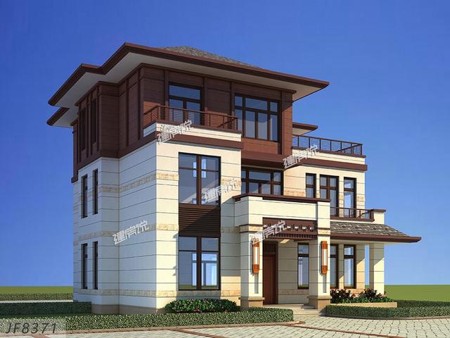 177平三層新中式樓房設(shè)計(jì)圖，大露臺(tái)設(shè)計(jì)，沉穩(wěn)大氣，建棟在村里氣質(zhì)獨(dú)特。