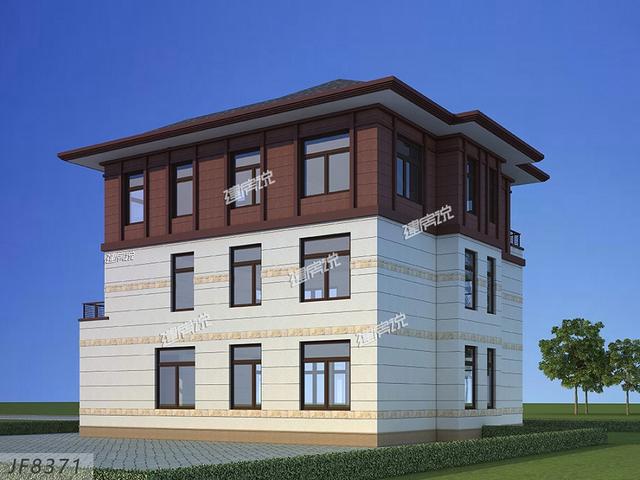 177平三層新中式樓房設(shè)計(jì)圖，大露臺(tái)設(shè)計(jì)，沉穩(wěn)大氣，建棟在村里氣質(zhì)獨(dú)特。