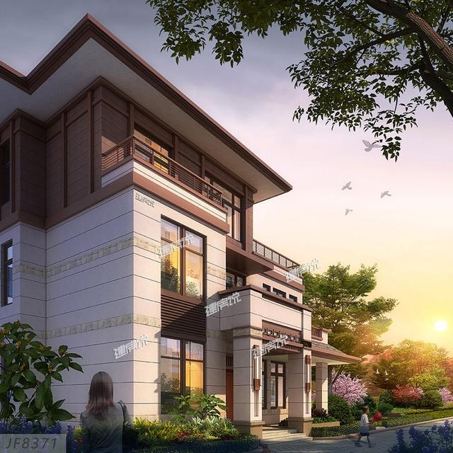 177平三層新中式樓房設(shè)計(jì)圖，大露臺(tái)設(shè)計(jì)，沉穩(wěn)大氣，建棟在村里氣質(zhì)獨(dú)特。