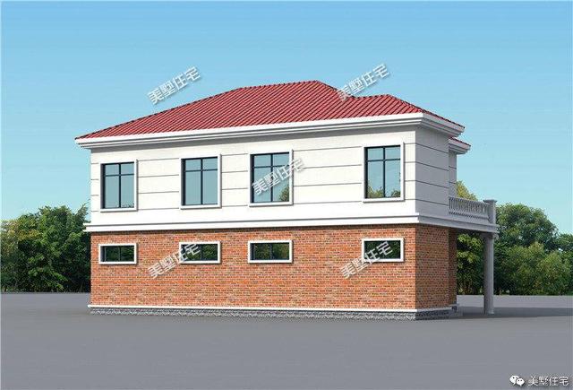 15x12米二層小洋樓設(shè)計圖，帶大院，紅色坡屋頂加真石漆外墻好看極了！