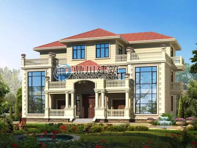 共堂屋雙拼歐式三層自建別墅設(shè)計(jì)圖，村里無(wú)同款，放心建！