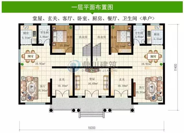 共堂屋雙拼歐式三層自建別墅設(shè)計(jì)圖，村里無(wú)同款，放心建！