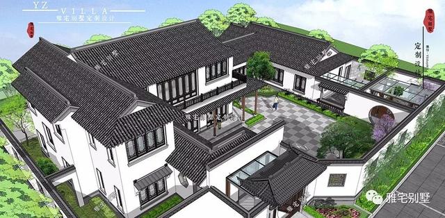 兩層唯美新中式別墅設(shè)計(jì)圖推薦，錯(cuò)落有致，盡顯江南小情調(diào)