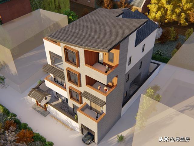 廣東農(nóng)村別墅設(shè)計(jì)圖，中庭車庫(kù)采光都有，這外觀真美