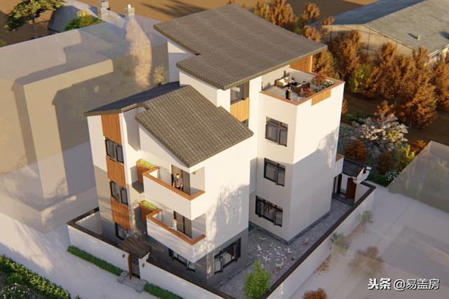 廣東農(nóng)村別墅設(shè)計(jì)圖，中庭車庫(kù)采光都有，這外觀真美