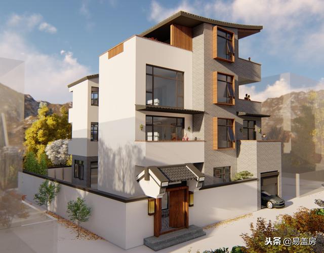 廣東農(nóng)村別墅設(shè)計(jì)圖，中庭車庫(kù)采光都有，這外觀真美