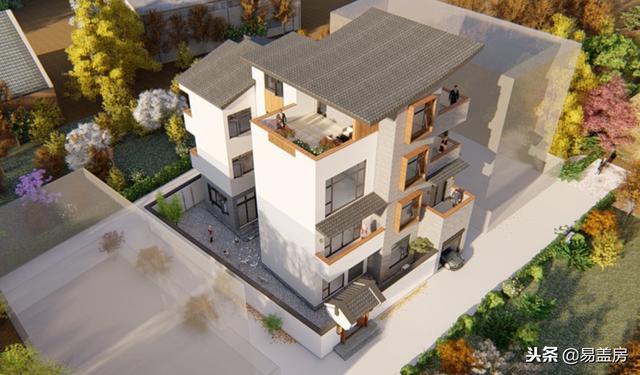 廣東農(nóng)村別墅設(shè)計(jì)圖，中庭車庫(kù)采光都有，這外觀真美