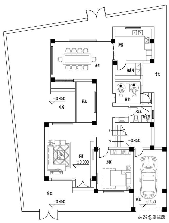 廣東農(nóng)村別墅設(shè)計(jì)圖，中庭車庫(kù)采光都有，這外觀真美