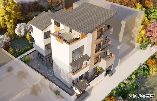 廣東農(nóng)村別墅設(shè)計(jì)圖，中庭車庫(kù)采光都有，這外觀真美