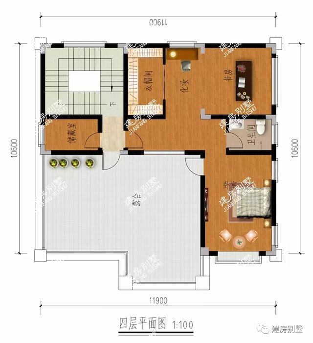 平屋頂設(shè)計的四層農(nóng)村別墅設(shè)計圖，戶型大氣，有錢趁早建