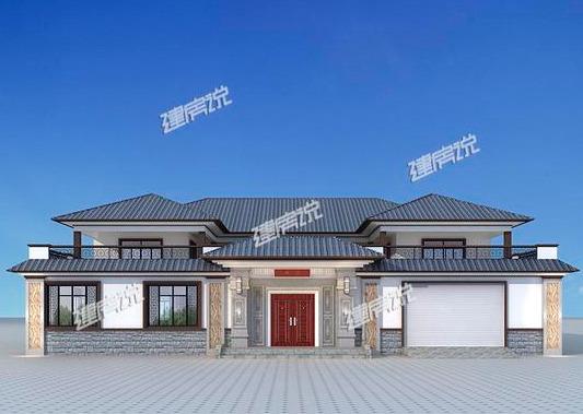 帶車庫的四合院別墅設計圖紙，設計很不錯，外觀很氣派！