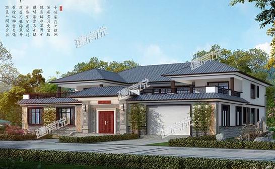 帶車庫的四合院別墅設計圖紙，設計很不錯，外觀很氣派！