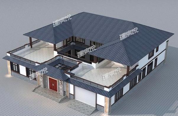 帶車庫的四合院別墅設計圖紙，設計很不錯，外觀很氣派！