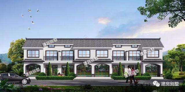 時尚簡約新中式風格設(shè)計圖，一排住四戶，29.4×13.1米。