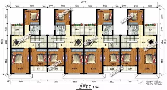 時尚簡約新中式風格設(shè)計圖，一排住四戶，29.4×13.1米。