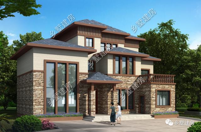 16X12米鄉(xiāng)村自建別墅，文化石外墻精致大氣，32萬就能建造。