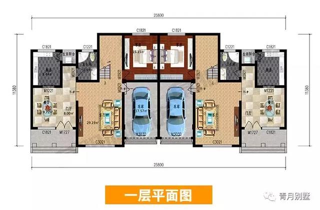 二層雙拼小別墅設計圖，開間25.8米×11米，簡單大氣，主體造價70萬