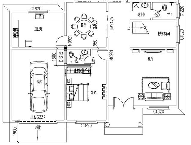 二層帶車庫(kù)小別墅設(shè)計(jì)施工圖，外觀靚麗，富有現(xiàn)代氣息，格局經(jīng)典