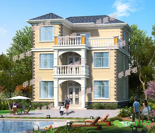 三層帶露臺別墅設(shè)計圖，1帶車庫層2外觀清新！