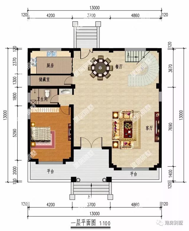 開間13米的鄉(xiāng)村三層自建房，都有挑空的客廳，氣派非凡