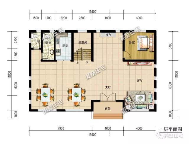 二層新中式別墅設(shè)計(jì)圖，內(nèi)設(shè)神臺(tái)，有品位還接地氣