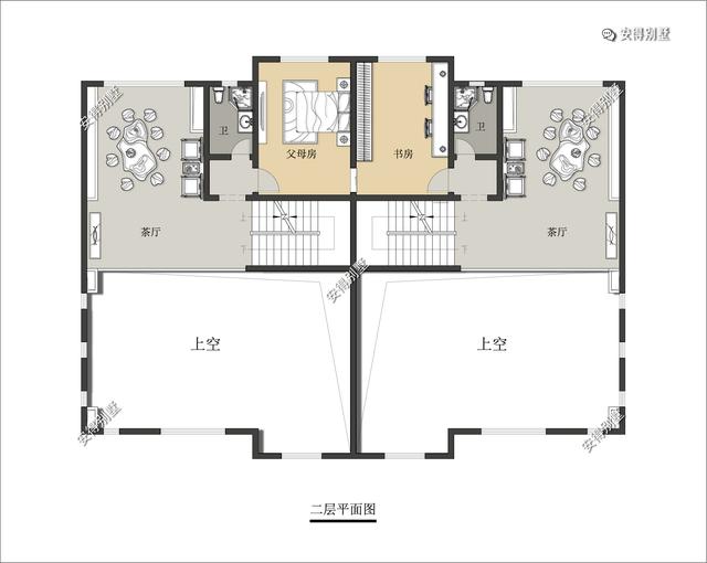 4層兄弟雙拼別墅設(shè)計(jì)圖，新中式建筑挑空大客廳設(shè)計(jì)，經(jīng)典霸氣！