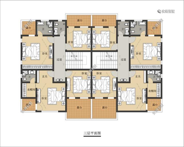 4層兄弟雙拼別墅設(shè)計(jì)圖，新中式建筑挑空大客廳設(shè)計(jì)，經(jīng)典霸氣！